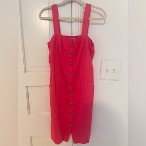 LOFT Bright Red Button-Front Midi Dress with Pockets